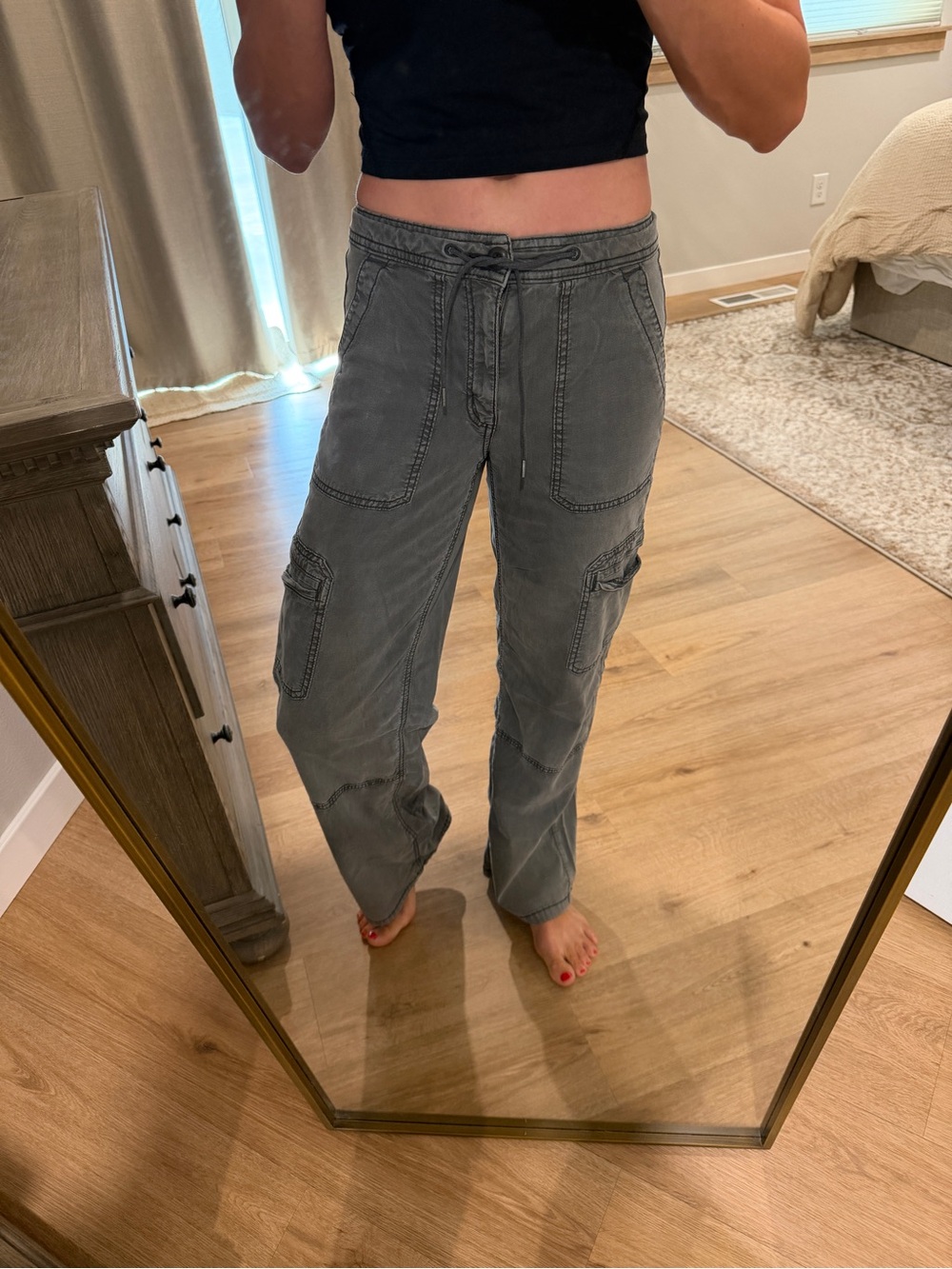 Women's Gray Cargo Drawstring Jeans and camo jeans bundle